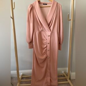 Shawl collar latern sleeve fitted dress